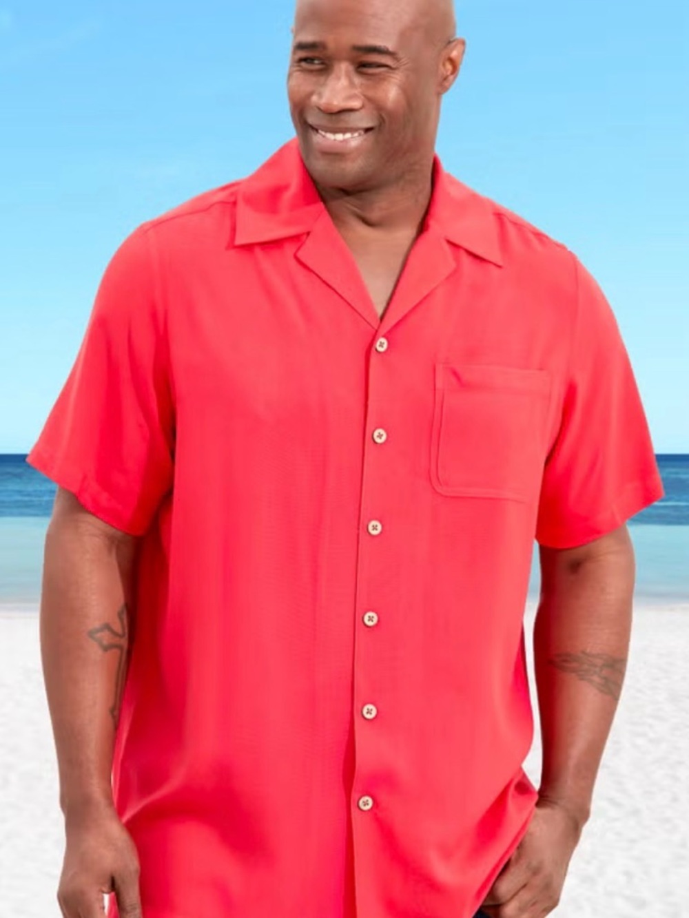 Oak Hill Men’s Salmon Short-Sleeve Camp Collar Button-Down Shirt